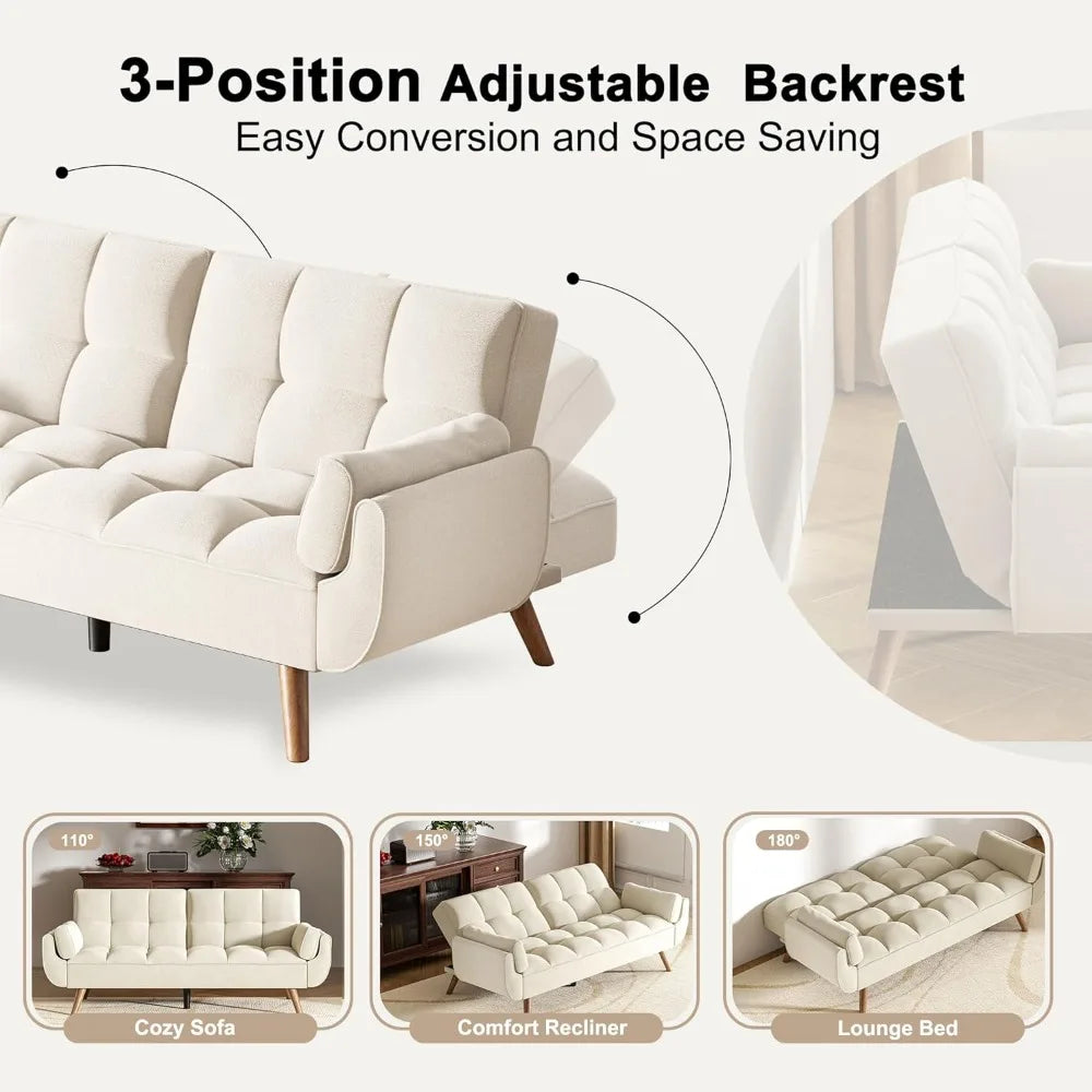 75.4" Futon Couch, Convertible Loveseat Sleeper Couch with Adjustable Backrest for Small Spaces