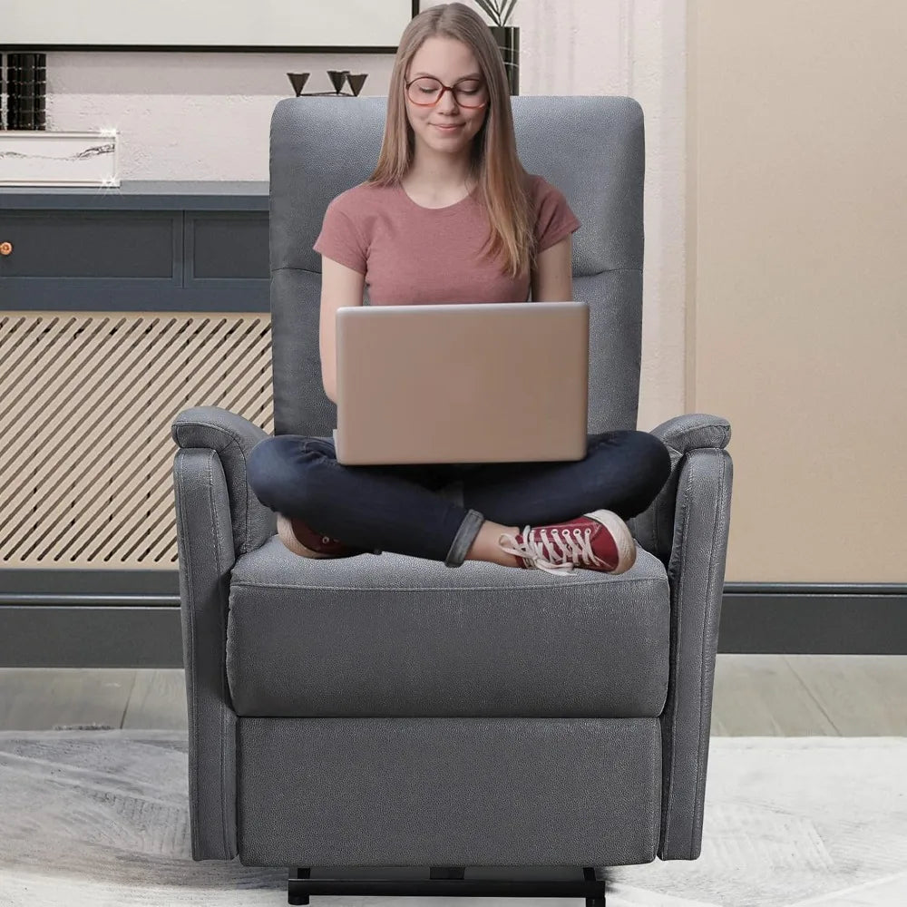 Small Electric Power Recliner, Breathable Leathaire Fabric Reclining Chair, USB Ports, Electric Home Theater Seating