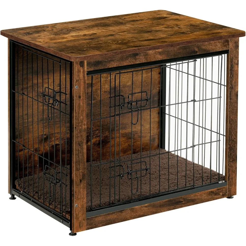 DWANTON Dog Crate Furniture with Cushion, Wooden Kennel Table with Double Doors, Indoor Dog House, Small/Medium/Large/Extra Larg