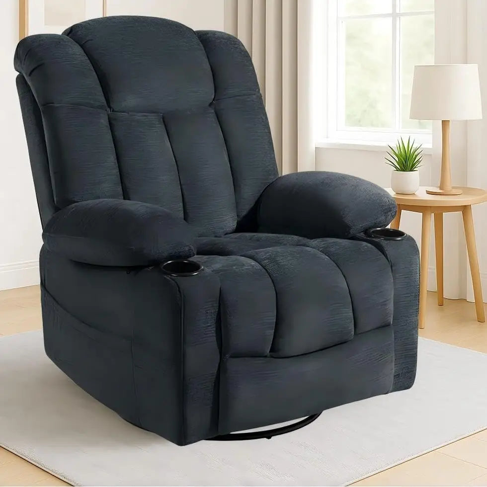 Swivel Rocker Recliner Chair for Adults, Manual Glider Reclining Sofa with Massage & Heat, 360° Swivel Rocking Chair